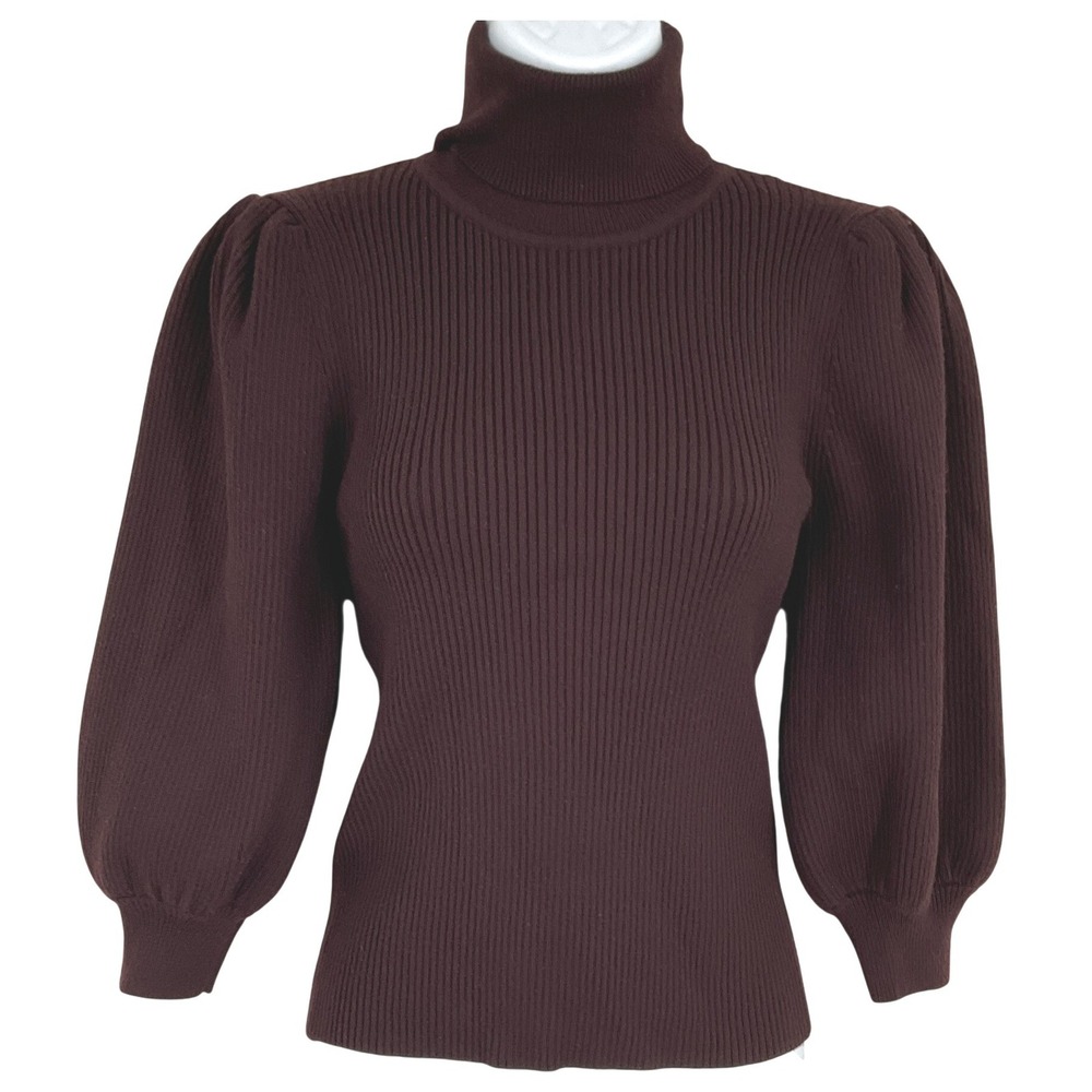 Zara Turtleneck Sweater‎ M Burgundy Ribbed Knit Puff Sleeve Dark Academia NEW